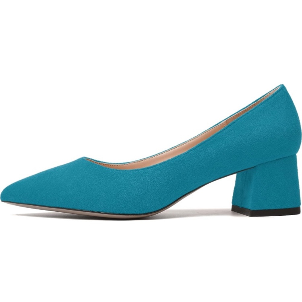 Teal-colored Suede Pointed-Toe Slip-On 2-Inch Heeled Women’s Shoes